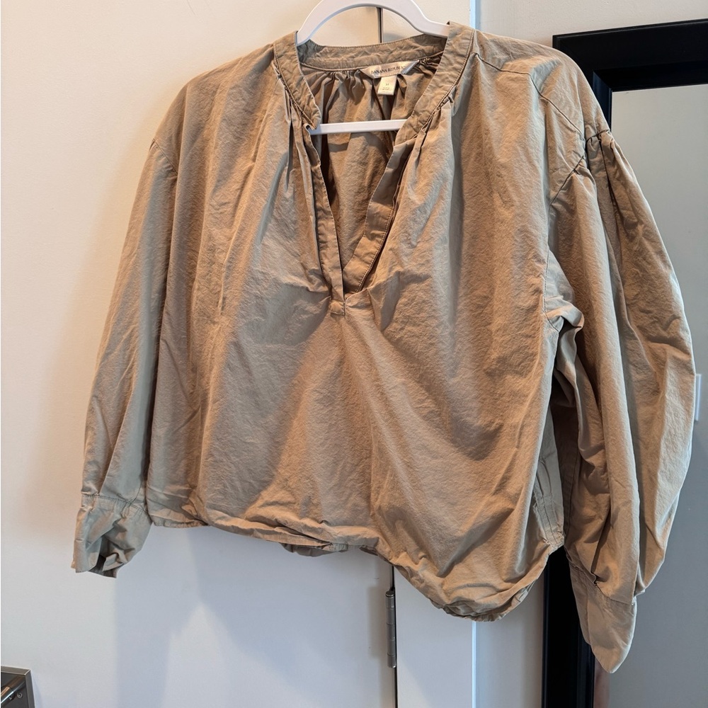 Banana Republic Khaki Balloon Sleeve Popover Blouse - Size M